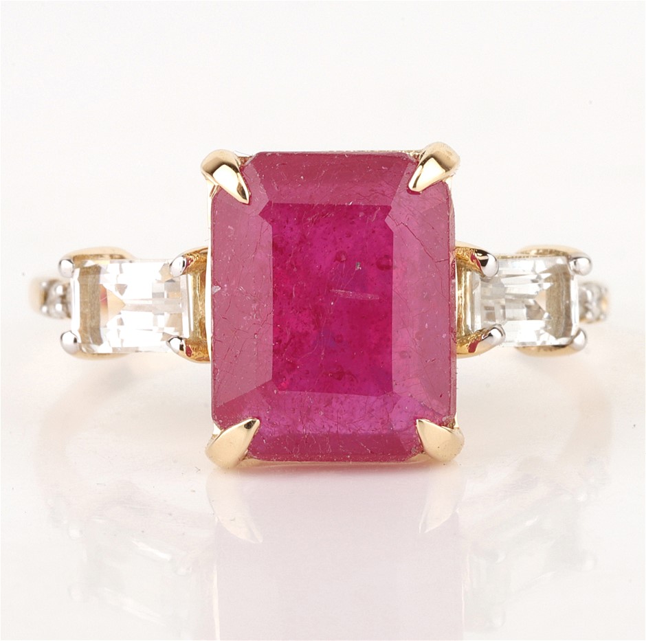 Yellow Gold Natural Ruby & Diamond Ring with Valuation