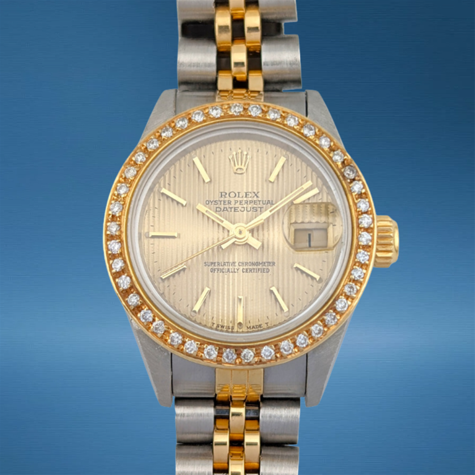 Rolex 69173 Lady-Datejust Tapestry Dial & Custom Diamond Bezel 26mm WxO