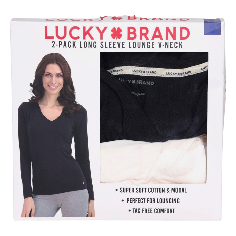 2-Pack LUCKY BRAND Women's L/S Lounge V-Neck, Size S, 48%Cotton/48%Modal, B