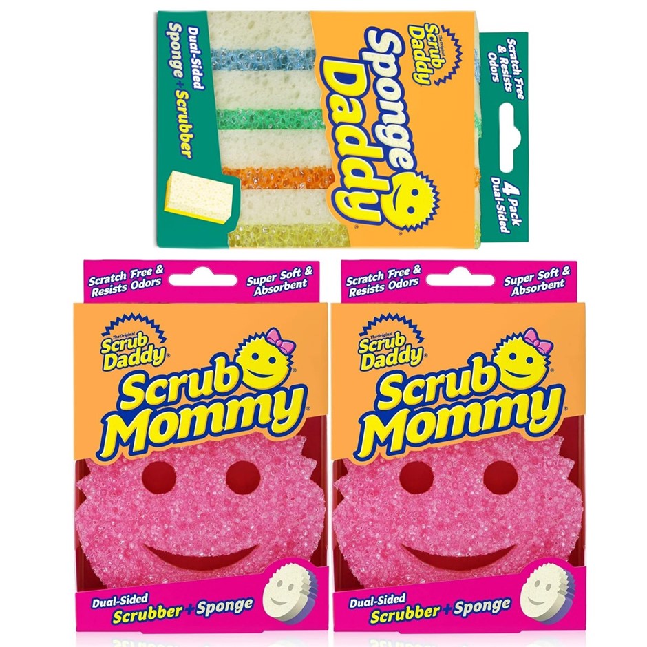 4 x SPONGE DADDY Sponges Multipurpose Cleaning Scrubber + 2 x SCRUB MOMMY M