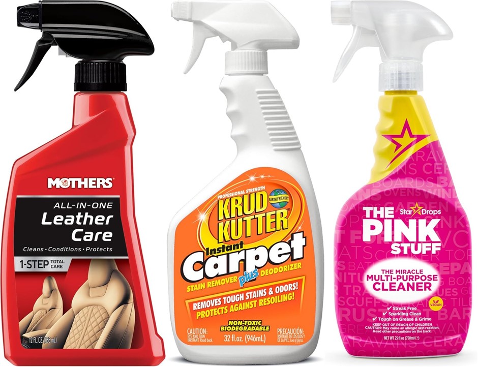 3 x CLEANING BUNDLE: Mothers All-in-One Leather Care (355 ml), The Pink Stu