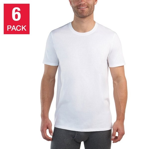 Kirkland Signature Men's Midweight Crew Tee, 6-pack, White, Large