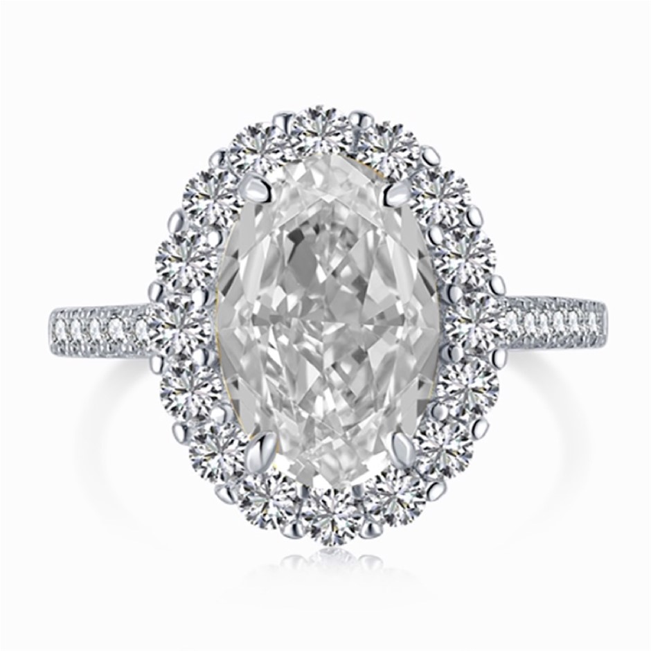 3ct Oval Simulated Diamond 925 Sterling Silver Ring - Size 9