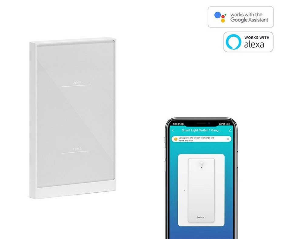 2 x KOGAN SmarterHome™ Smart Touch Double Light Switch (White)