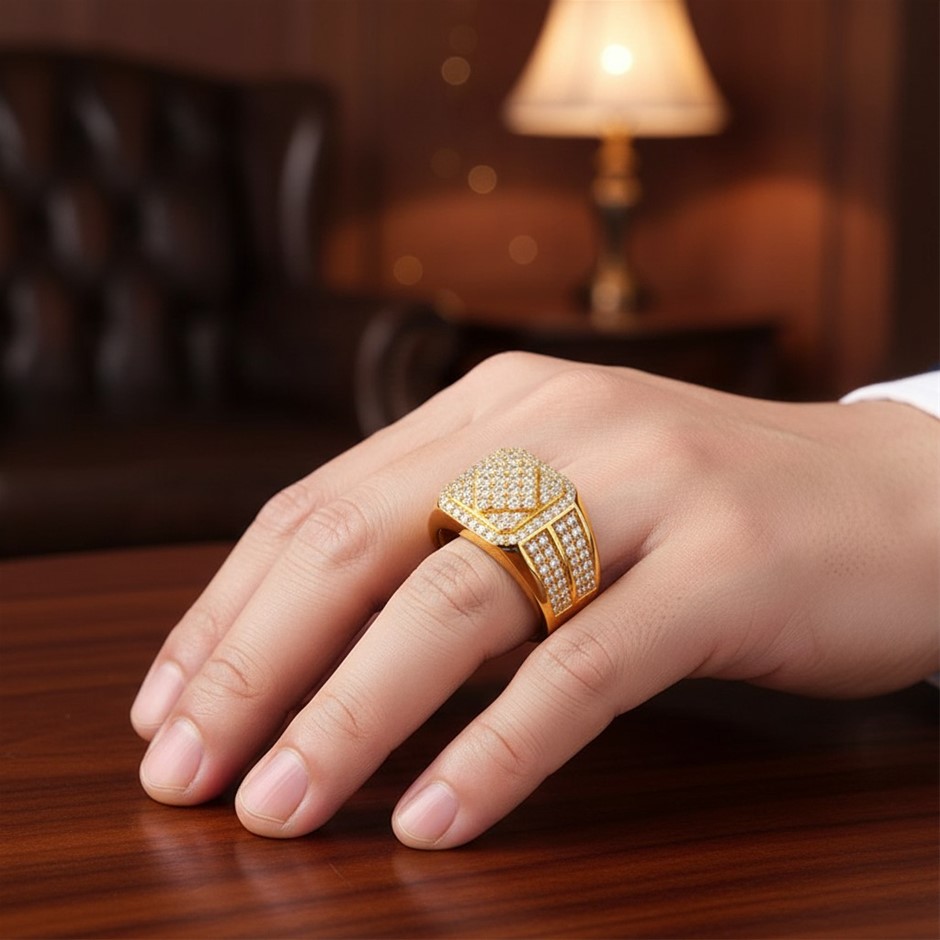 GRA Moissanite white 18k Real Gold Vermeil Men's Ring -10US-VVS1