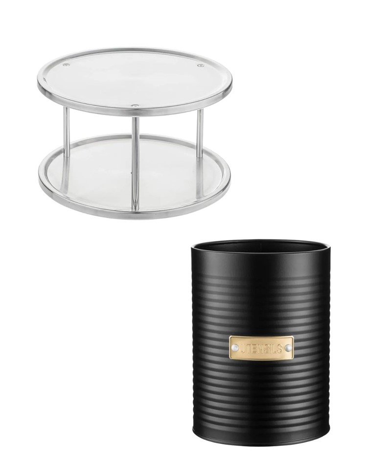 KITCHEN ORGANISER BUNDLE: SIMPLI-MAGIC 2-Tier, Brushed Stainless Steel, Sil