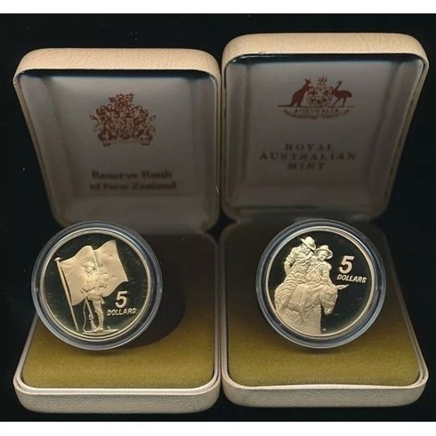 Australia & New Zealand: 1990 $5 ANZAC Proof 2 Coin Set