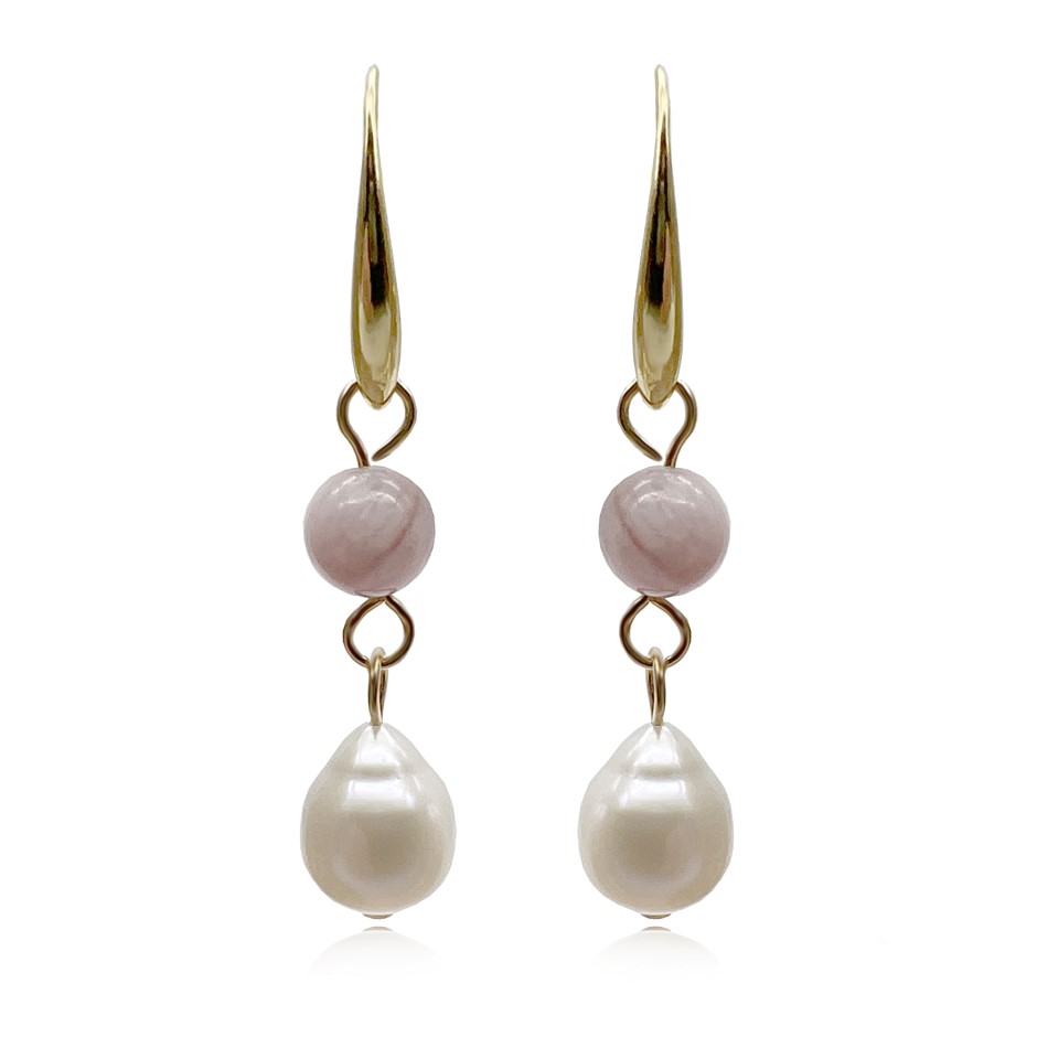 6mm Kunzite & Baroque Pearl Dangling Earrings