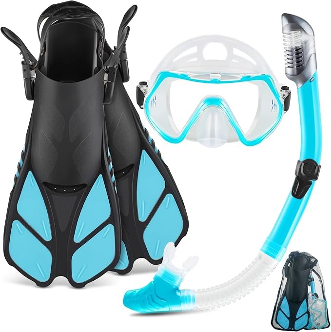 ZEEPORTE Mask Fin Snorkel Set, Travel Size Snorkeling Gear for Adults with