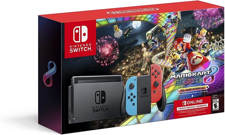NINTENDO Switch™ w/ Neon Blue & Neon Red Joy-Con™ + Mario Kart™ 8 Deluxe. N