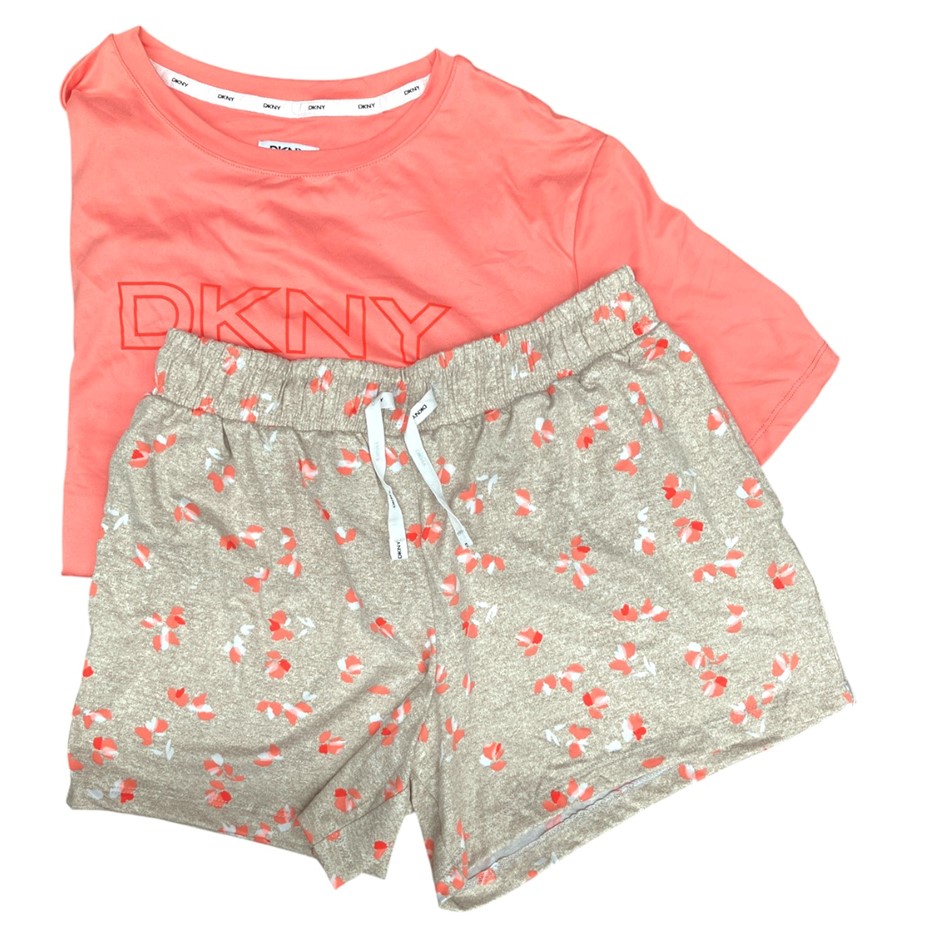 DKNY Women's 2pc PJ Set, Size XL, Coral. NB: shop soil (pen mark on top, fa
