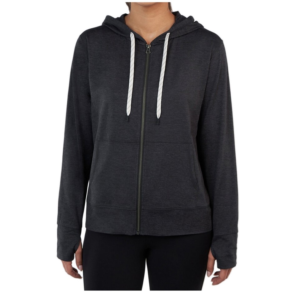 SIGNATURE Women's Lightweight Zip Hoodie, Size M, Black.