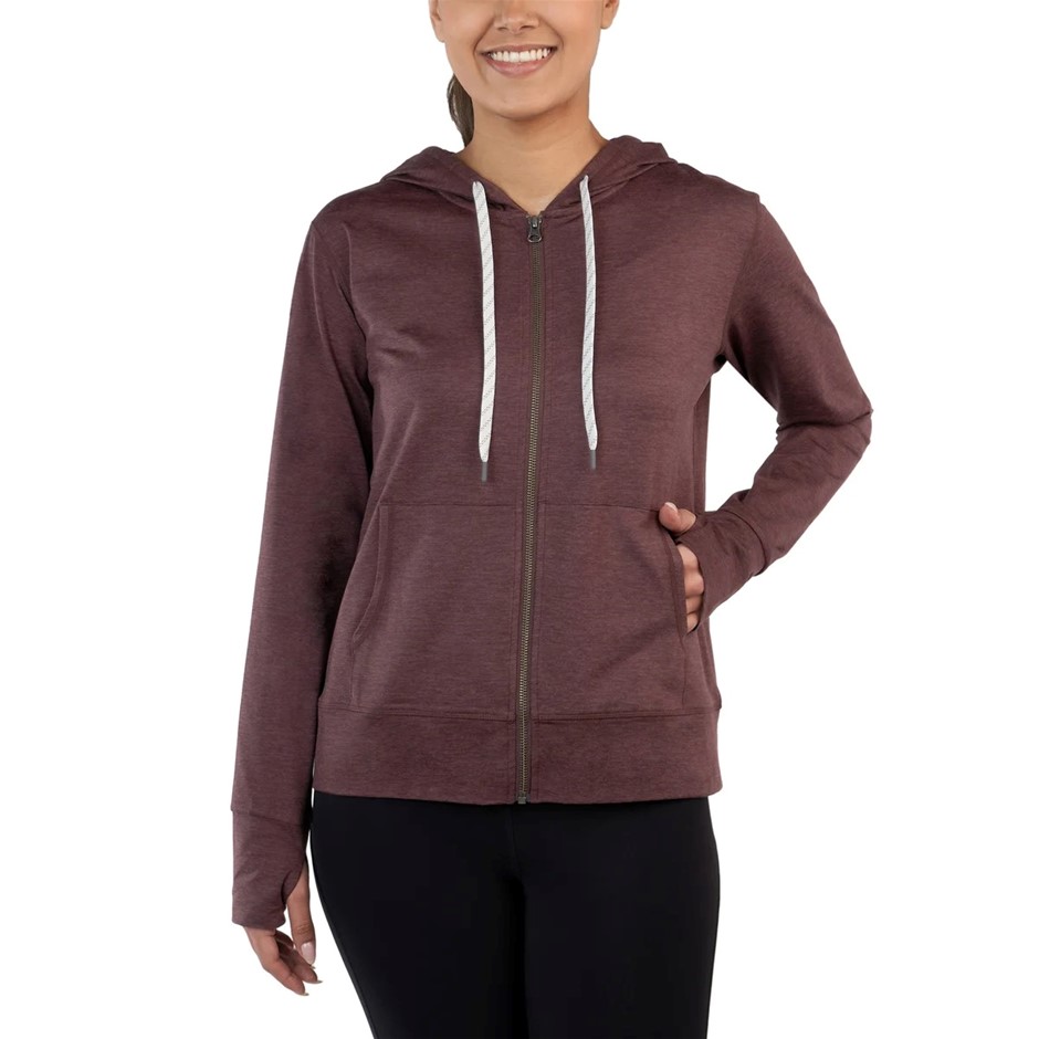 SIGNATURE Women's Lightweight Zip Hoodie, Size M, Dark Red.