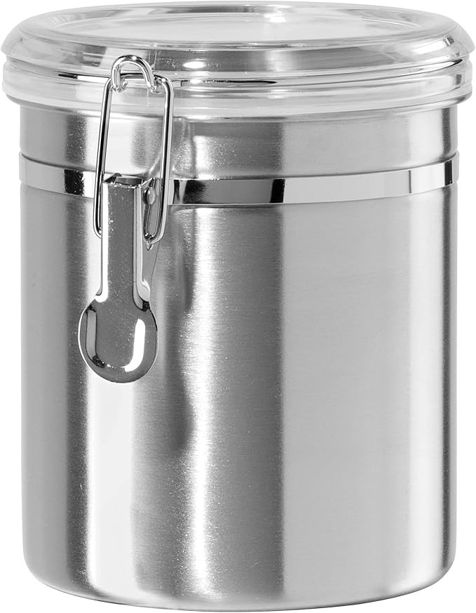 Oggi Stainless Steel Kitchen Canister 52 fl oz - Airtight Clamp Lid, Clear