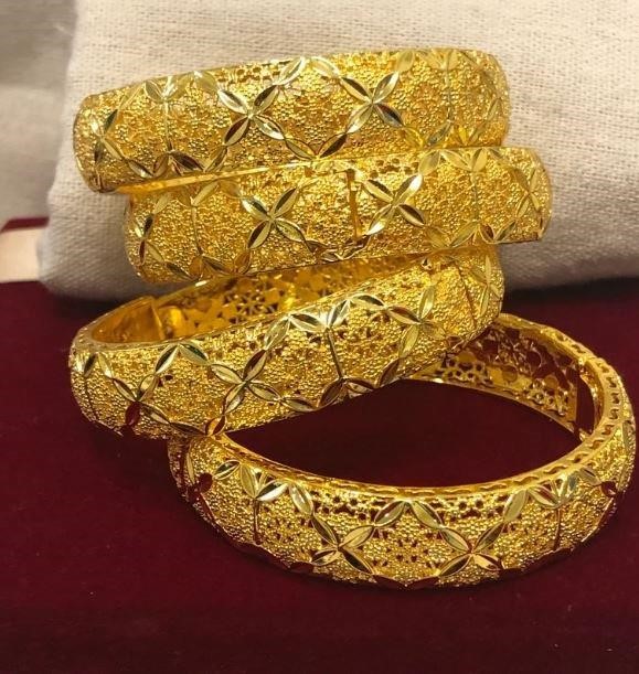 4pcs x 22KGoldFilled/Italy Yellow Bangles with Stamp-60mm