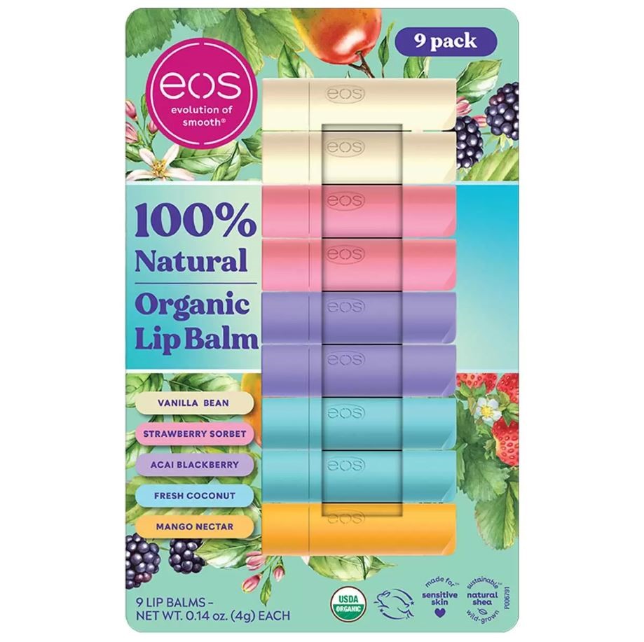 2 x EOS 100% Natural Organic Lip Balm Variety Pack, Pack of 9pc. NB: Damage