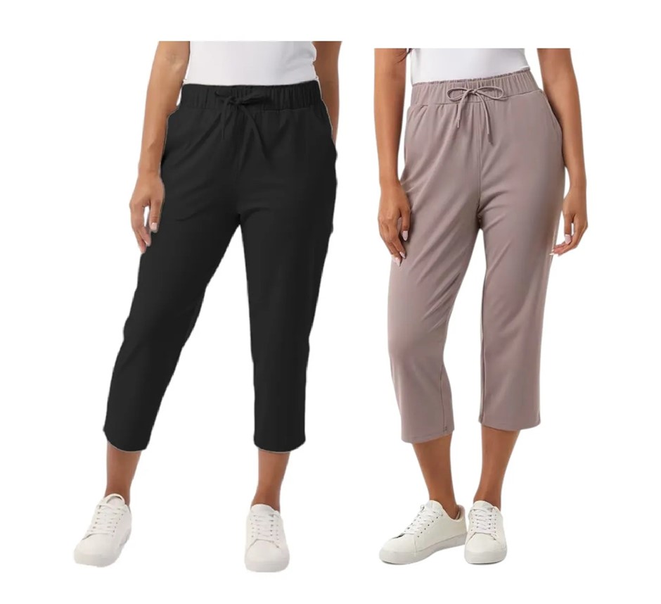 2 x 32DEGREES Women's Capri Pants, Size L, Black & Purple Dove, 1720727.
