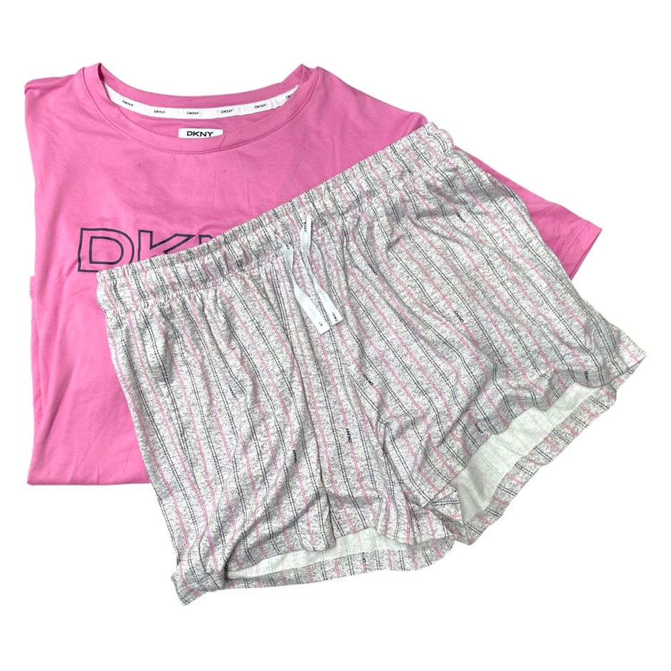 DKNY Women's 2pc PJ Set, Size 2XL, Pink/Grey. NB: minor pulled fibre on tee