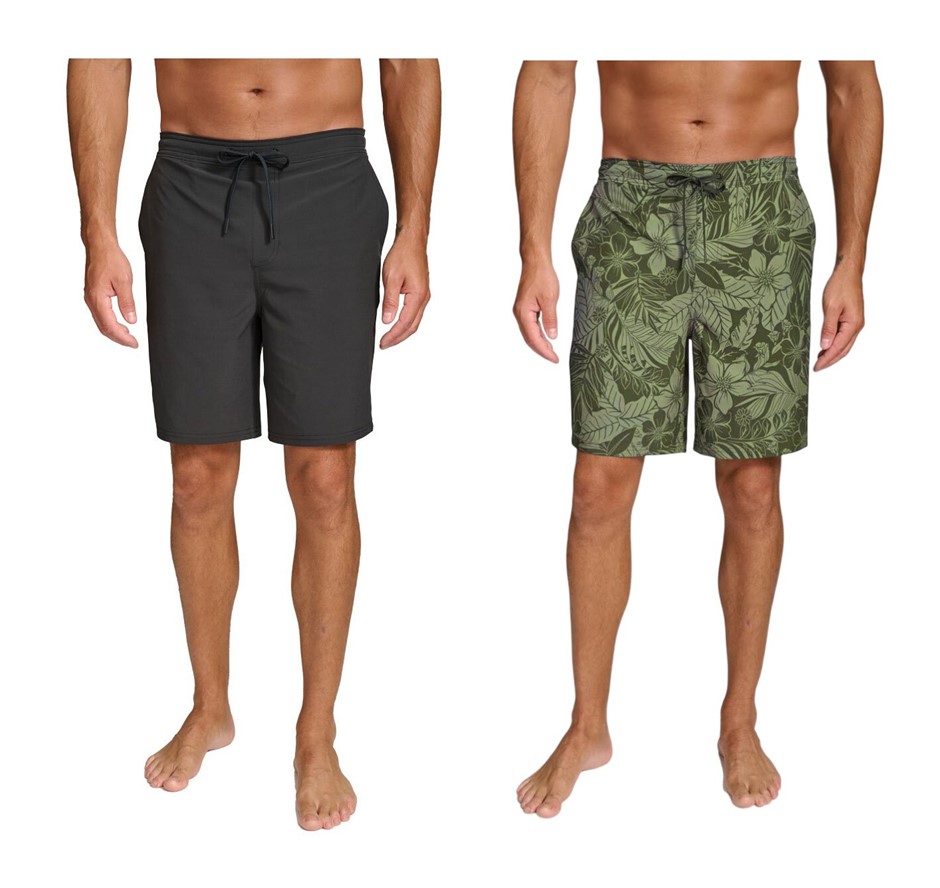 2 x SIGNATURE Men's Swim Shorts, Size L, Black & Olive Green, 7771397.