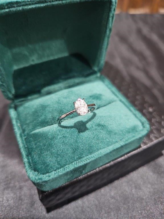 1.0ct GRA Moissanite Oval cut 18k White Gold Vermeil Ring -8US