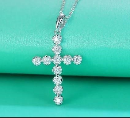 GRA Moissanite white Brilliant Cut 925 Sterling Silver Cross Pendant-VVS1