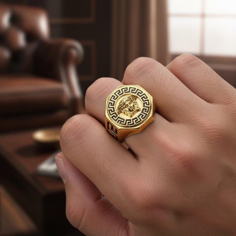 Italy 925 Silver Medosa Head Ring (Stamps)-10 US