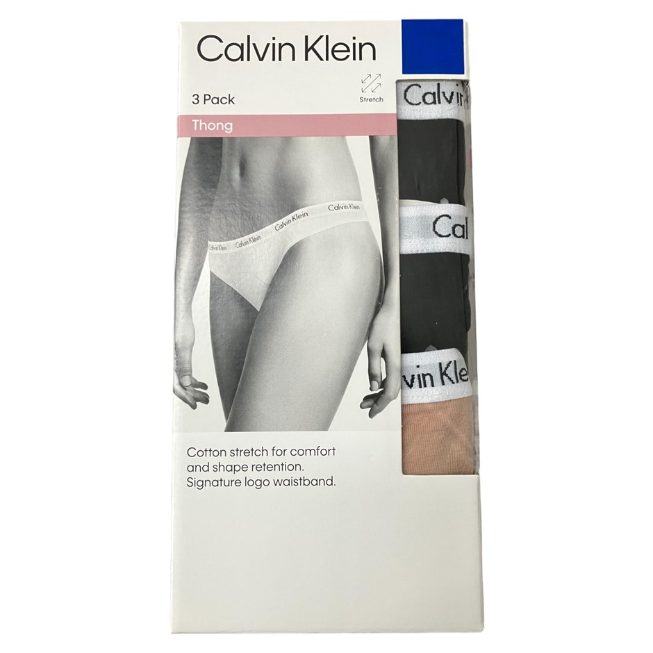 3 x 3-Pack CALVIN KLEIN Women's Thongs, Size XL, 90% Cotton, Black/Natural