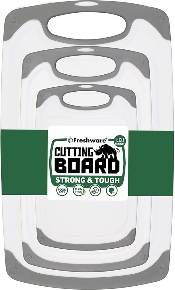 FRESHWARE 3pc Cutting Board with Juice Grooves, Reversibl, BPA-Free, Non- P
