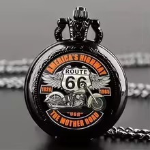 Exquisite Cool Motorbike Route 66 The Mother Road Pattern Pocket Watch D