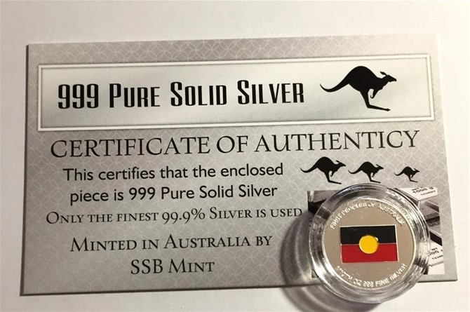 Aboriginal Flag, 1/10th Oz .999 Pure Solid Silver Bullion Coin, with C.O