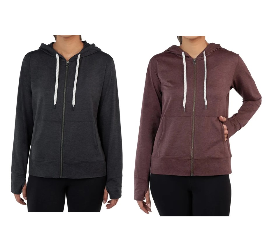 2 x SIGNATURE Women's Lightweight Zip Hoodies, Size L, Black & Dark Red, 77