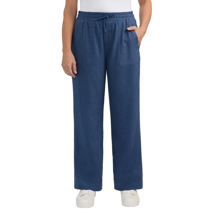 TEDDI ROSE Women's Wide Leg Pant, Size L, 55% Linen, Blue. Buyers Note - D