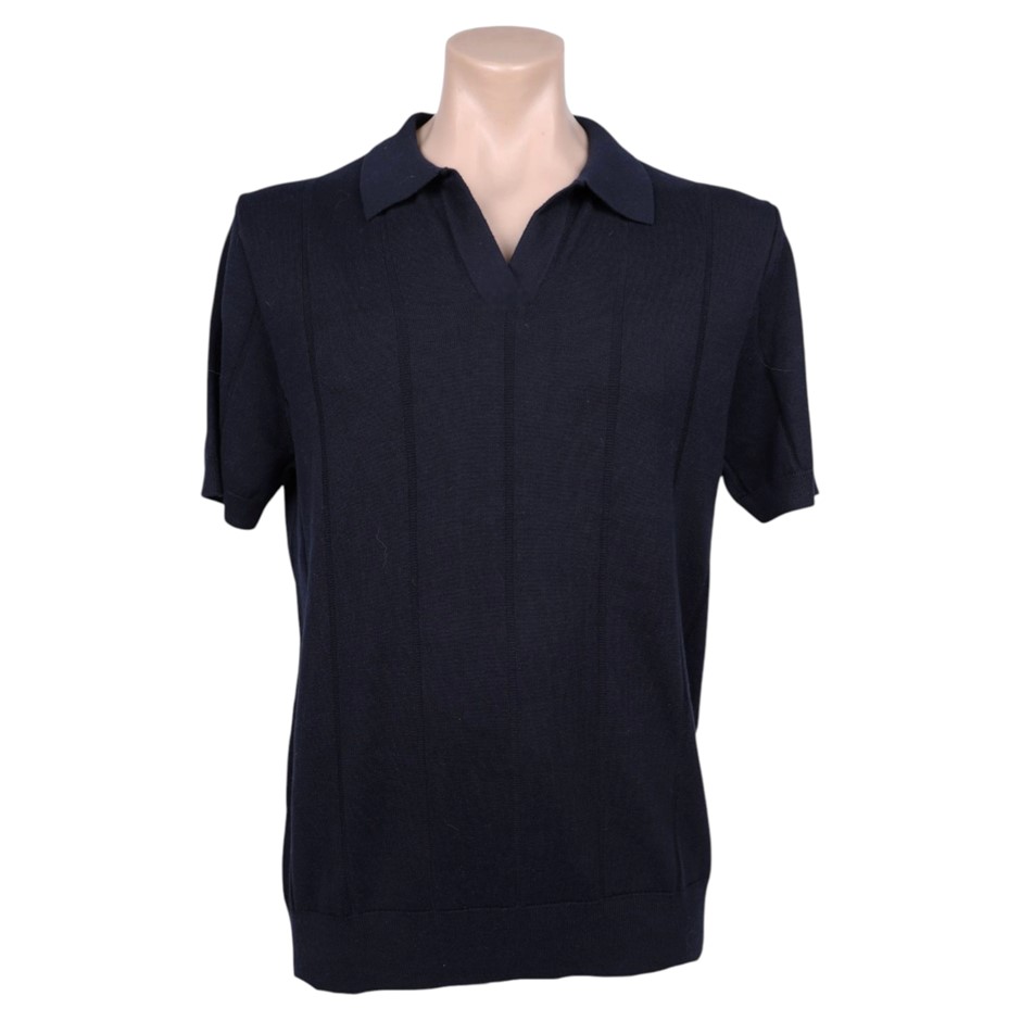 SABA Men's Knit Polo, Size M, 100% Cotton, Navy, AG2124. Buyers Note - Dis