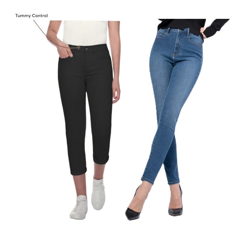 2 x PARASUCO Women's Mid Rise Pants, Size 14, Black (Capri) & Solid Blue (J