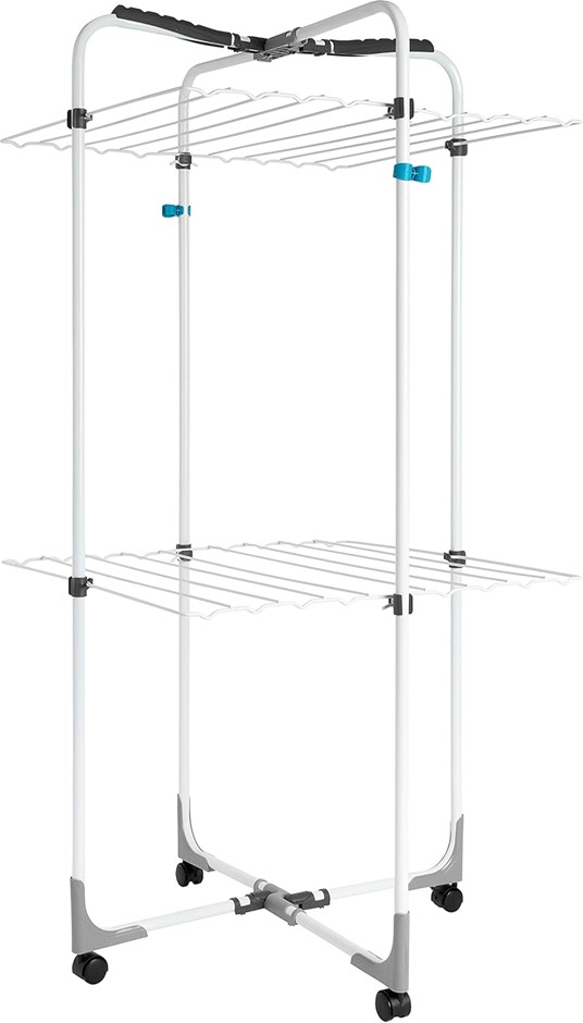 HILLS Premium 2 Tier Mobile Clothes Airer, Silver, Large.