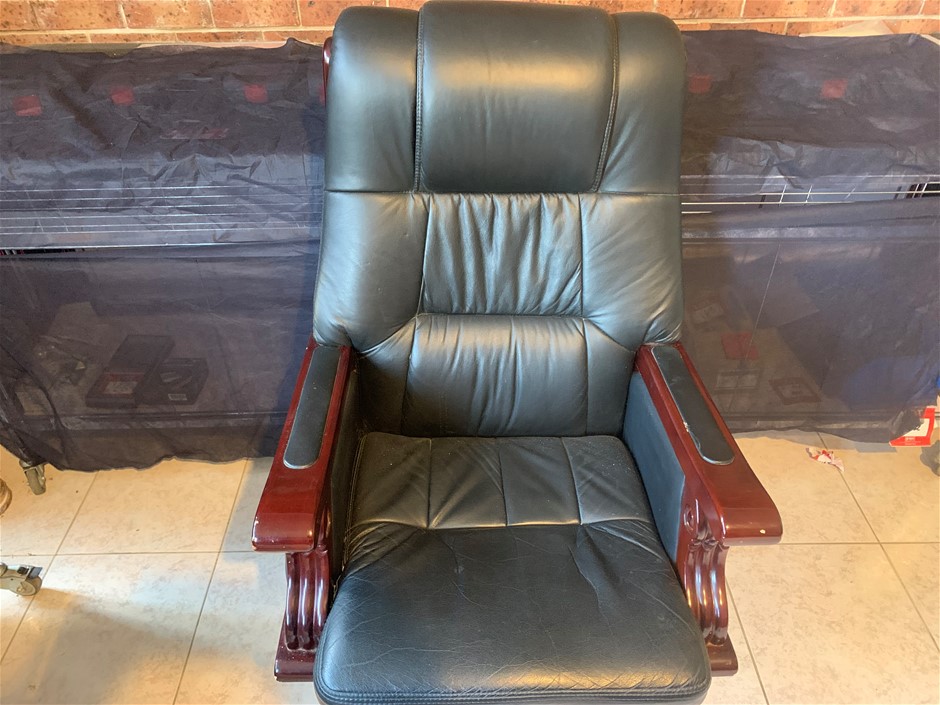 Executive Chair on Castors, Leather & Timber Construction
