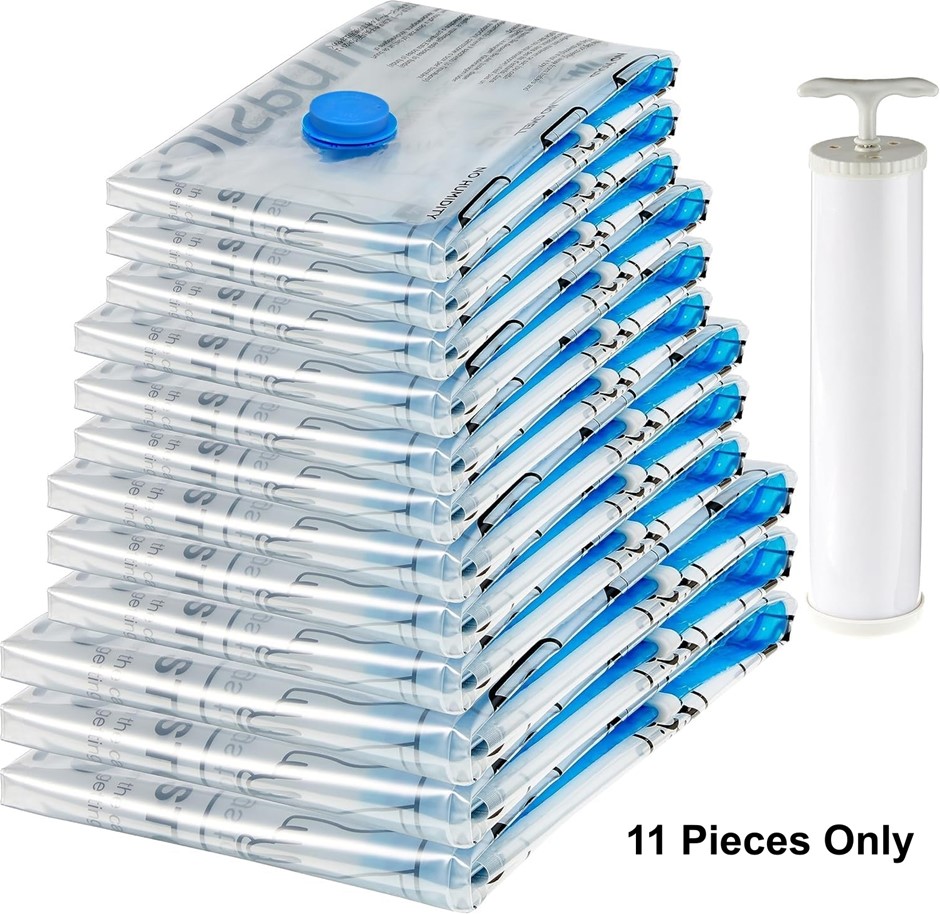 AMAZON BASICS Vacuum Compression Storage Bags with Hand Pump, 11 Pack, Asso