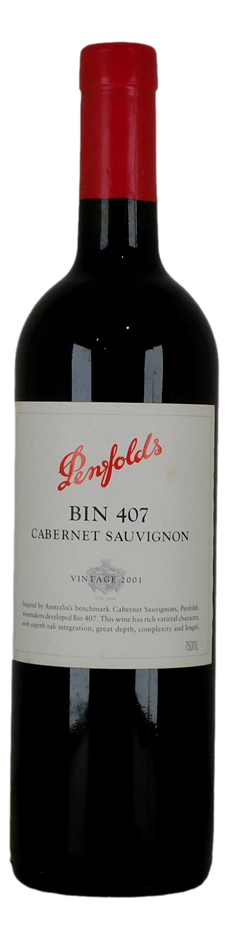 Penfolds `Bin 407` Cabernet Sauvignon 2001 (1 x 750mL), SA.