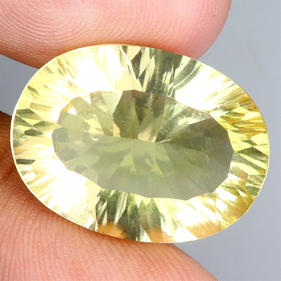 21.25ct Oval Concave Facet Cut Lemon Quartz Gemstone - 1Pc