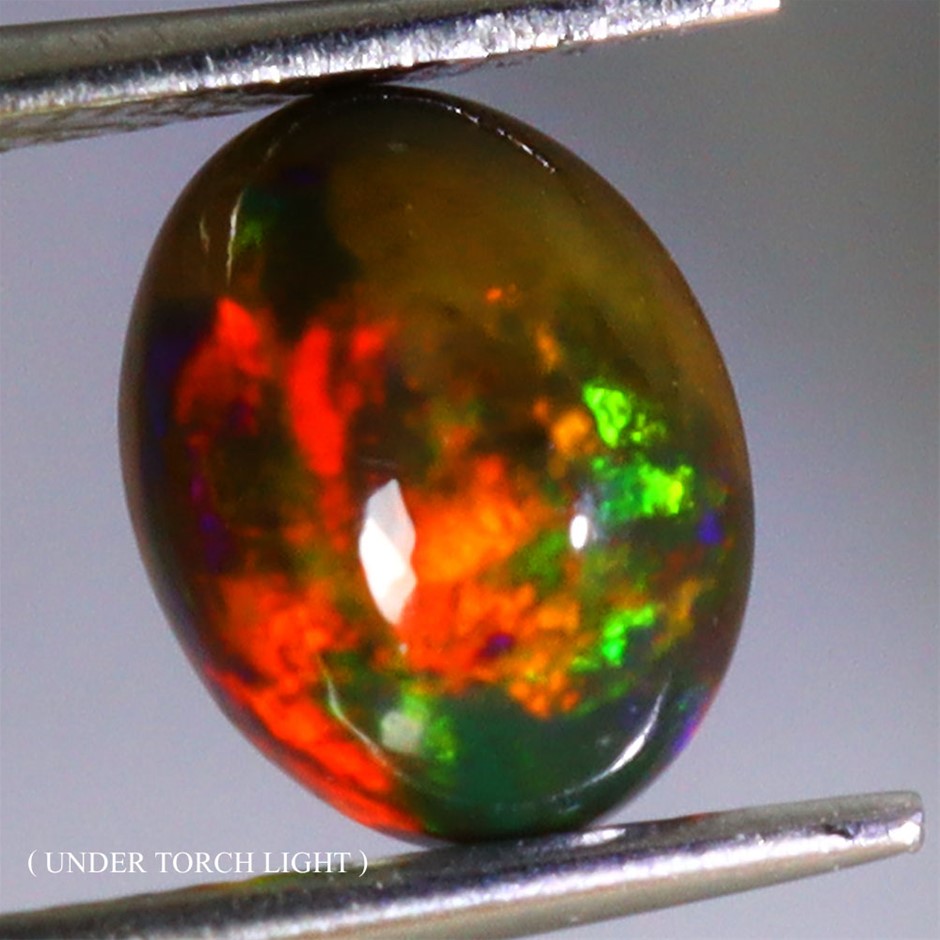 1.42ct Oval Cabochon Cut Play Of Color Black Opal Gemstone - 1Pc