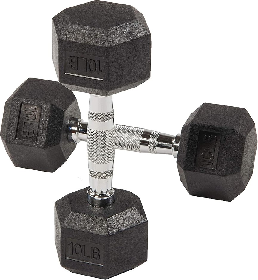 BALANCE FORM Rubber Encased Hex Dumbbell, Black,10LBS, Pair.