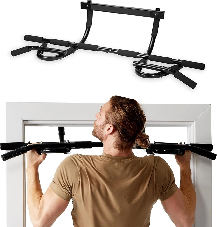 SPRI Pull Up Bar 12 Grip Door Frame Mounting For Versatile Workouts, Rugged