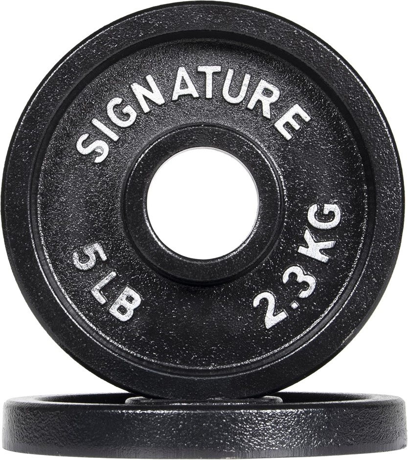 SIGNATURE Fitness Deep Dish 2-Pack 5 lb E-Coated Cast Iron Olympic Weight P
