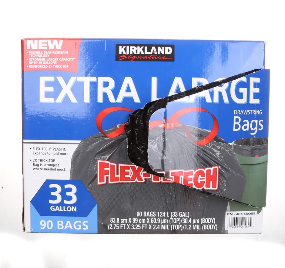 SIGNATURE Extra Large Drawstring Trash Bags 90pk, 33 Gallon (124L). N.B. Da