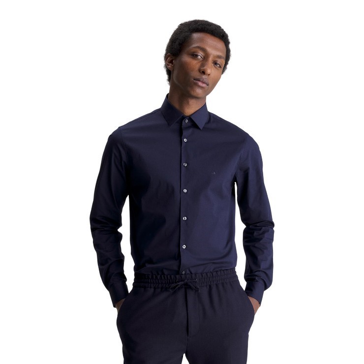 CALVIN KLEIN Men's Slim L/S Poplin Shirt, Size 39/86, Navy (BNVB), COSS001S