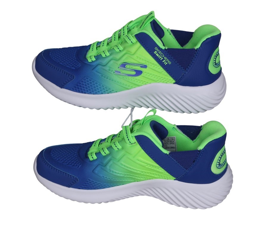 SKECHERS Kids' Swift Fit Shoes, Size US13 / UK12, Blue/Lime (BBLM), 17301L.