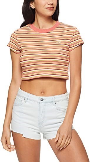 LEE Women's Crop Stripe Skinny Tee, Color Multicolored Stripe Size 12.