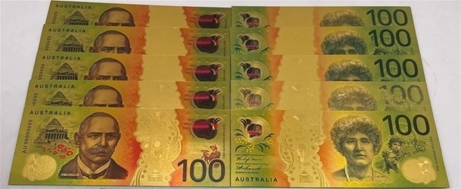 5 pcs/lot New Australia Gold Banknote Cards Coloured $100  Gold Plated