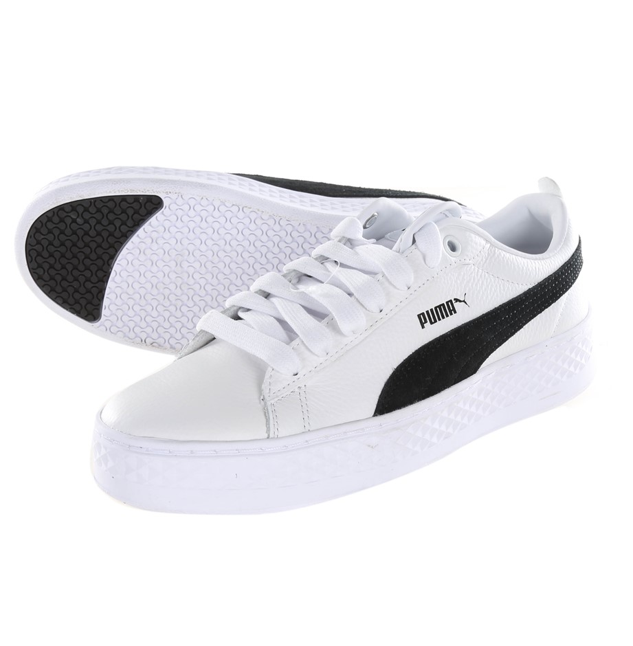 PUMA Women's Smash Platform Shoes, Size US10 / UK7.5, White/Black (12), 366