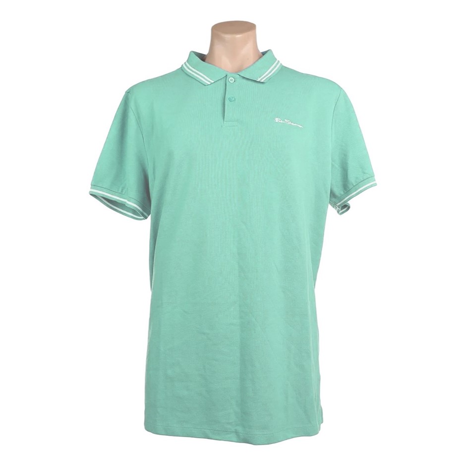 BEN SHERMAN Men's Polo, Size XL, 100% Cotton, Mint w/ White Tipping (022),